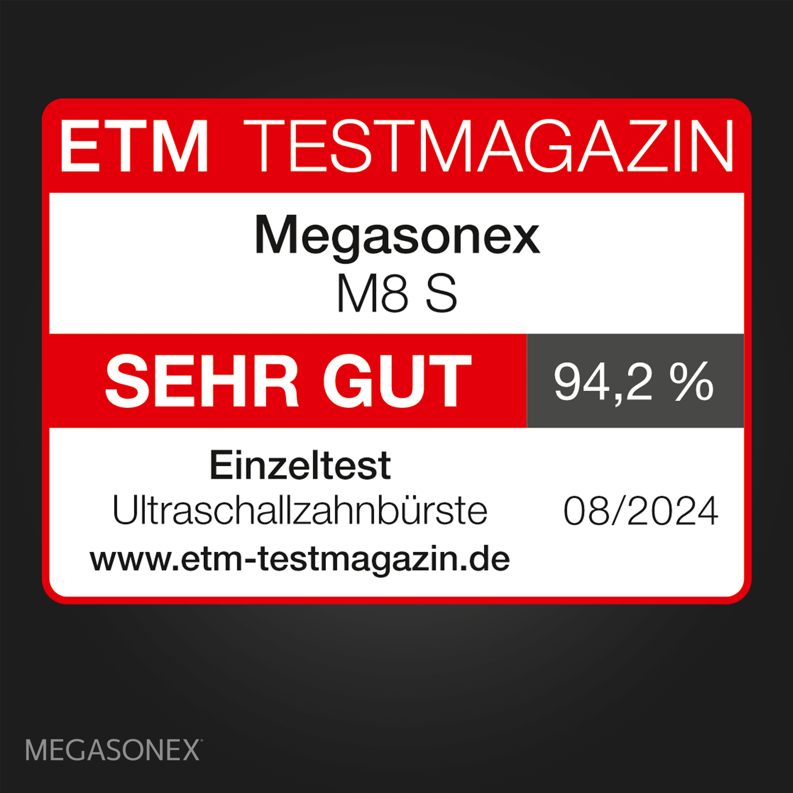 MEGASONEX M8 S Ultraschall-Zahnbürste + 2 Paar Bürstenköpfe