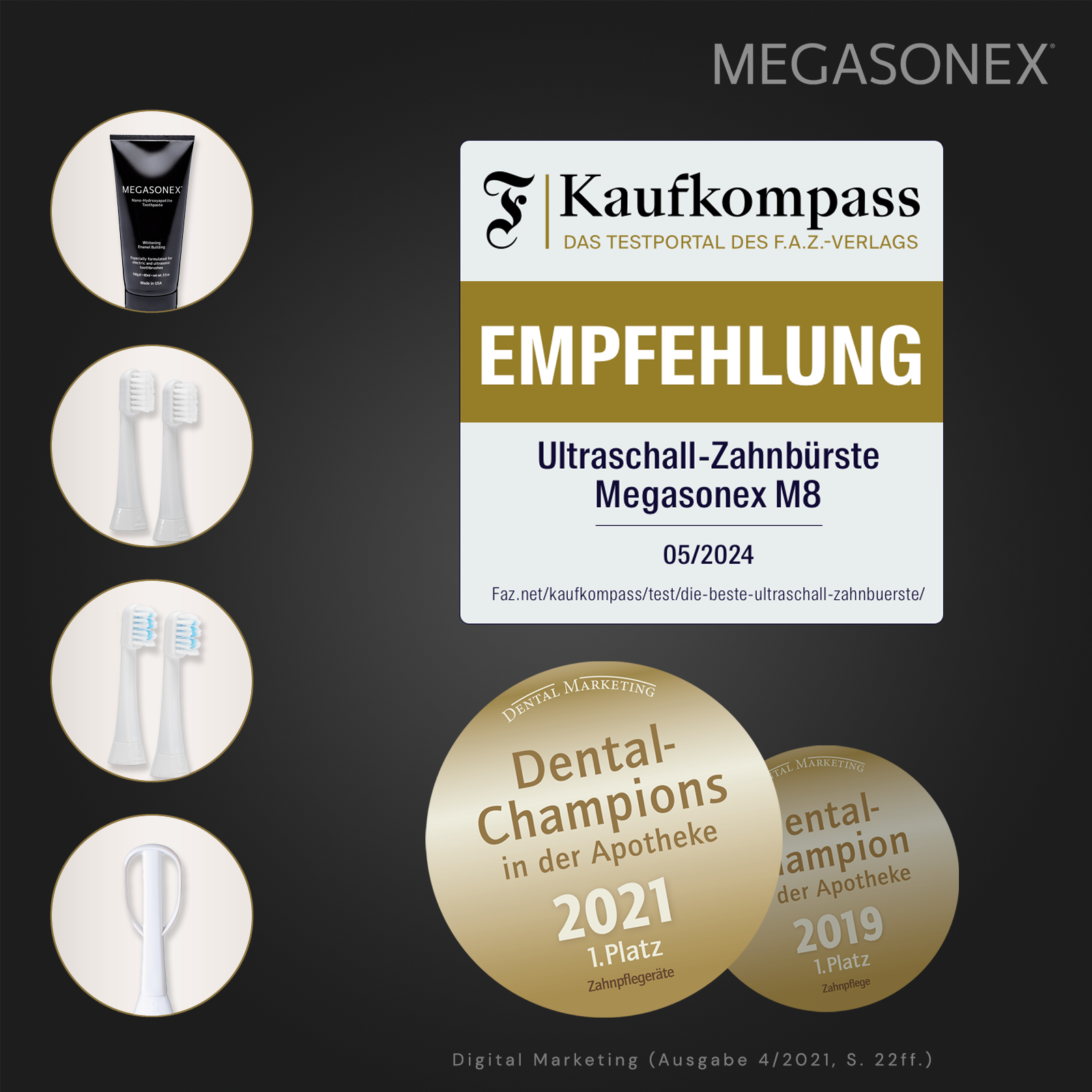 Megasonex M8 Ultraschallzahnbürste & Ersatzbürstenkopf