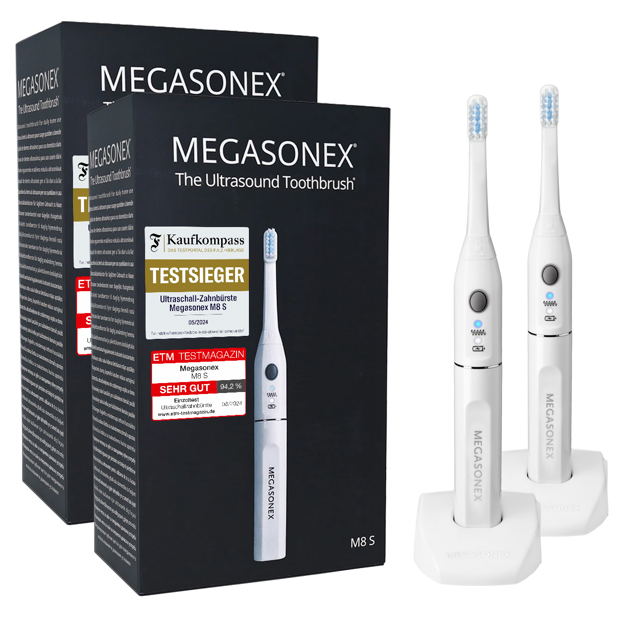 MEGASONEX M8 S Ultraschall-Zahnbürste - Doppelpack